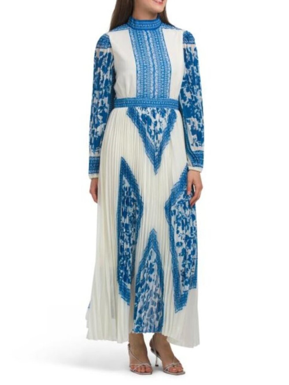 NANCY YANG Long Sleeve Pleated Skirt Maxi Dress